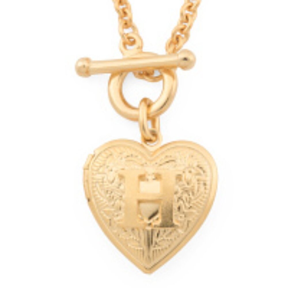 NEW BEN AMUN Made In Usa 24kt Gold Plated Brass Initial Heart H Locket Necklace - Picture 2 of 3